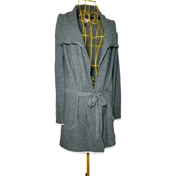 Splendid Merino Wool Cashmere Blend Gray Cardigan with Tie Belt & Pockets, M - Picture 1 of 16